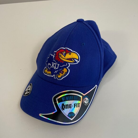 Top of the World Kansas Jayhawks Adjustable Hat OS Royal Blue Staple Memory Fit - Picture 1 of 9